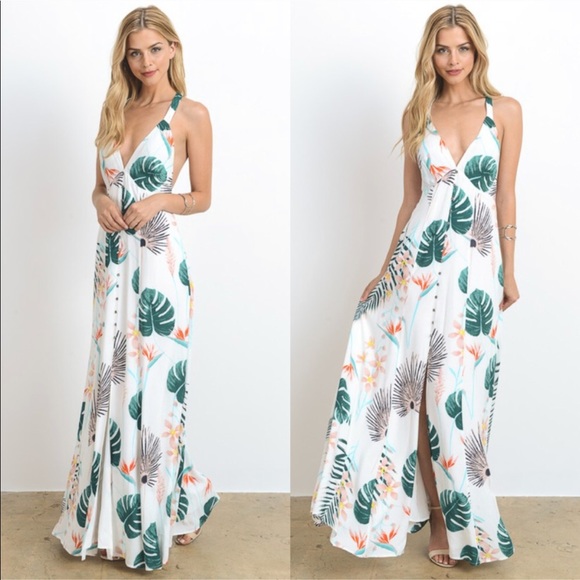 ❗️SALE❗️Tropical Backless Maxi Dress - Picture 2 of 2